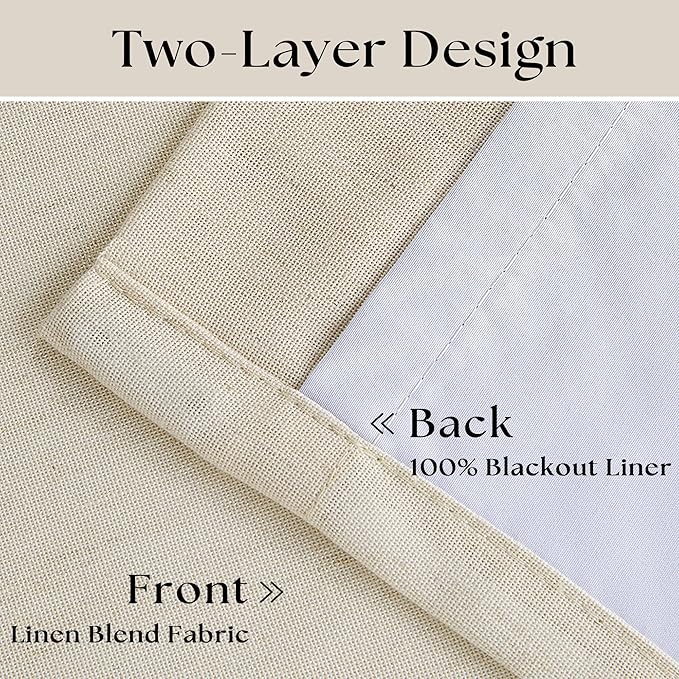 Pleated Cream Beige Linen Blackout Curtains - Image 4