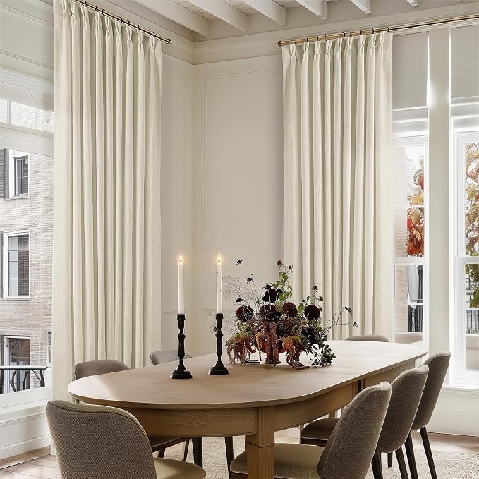 60 Inch Width 92 Inches Long Linen Pinch Pleated Curtains 1 Panel | Light - Image 5