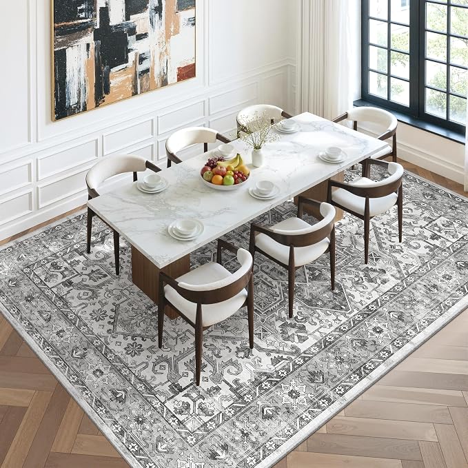 8x10 Area Rugs for Living Room, Non-Slip Backing Washable Rugs, Vintage Large - Image 8
