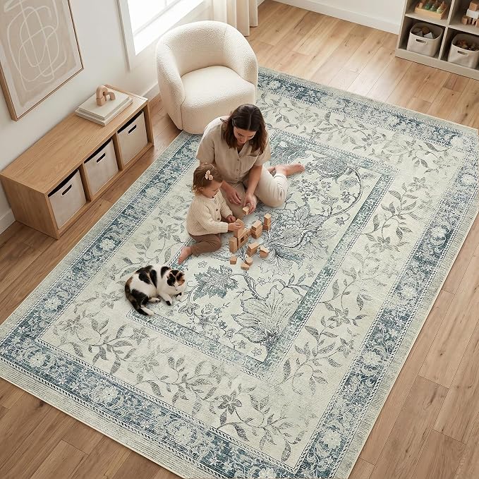 GarveeHome Vintage Blue Area Rug 8x10 - Image 4