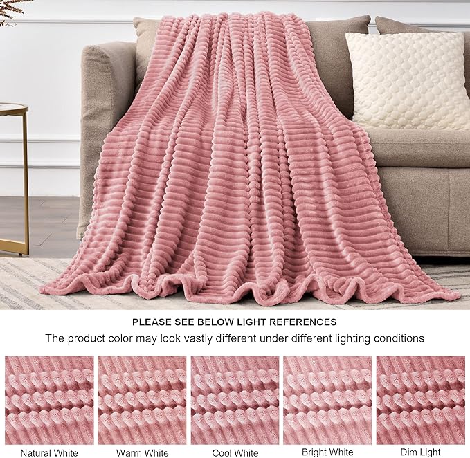 BEDELITE 3D Ribbed Jacquard Pink Full Size Blankes - Image 6