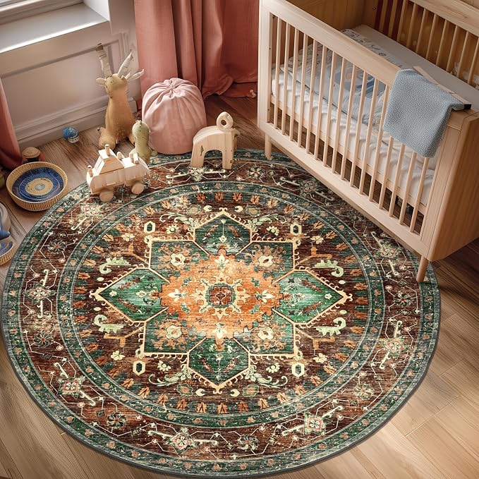 Yamaziot 6FT Round Large Area Rug, Non-Slip Washable Boho Living Room Rug | - Image 5