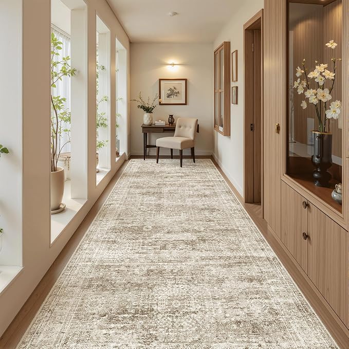 Soalmost Washable 4x10 Hallway Runner Rug Non-Slip Kitchen Entry Rugs Brown | - Image 2