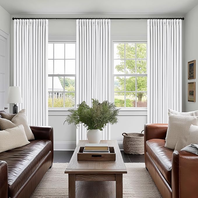 Snow White Pleated Linen 100% Blackout Curtains 108 Inches Long | Pinch Pleat - Image 7