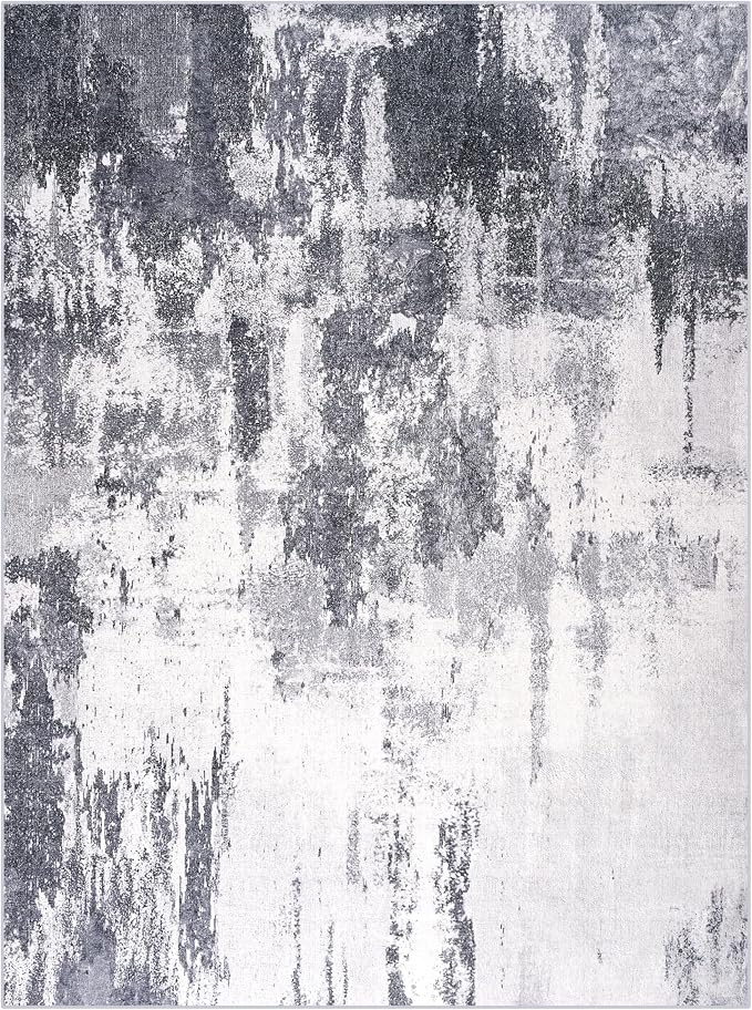 Area Rug 4x6 Dark Grey Rug Washable Boho Rugs Non Slip Low Pile Abstract Small - Image 7