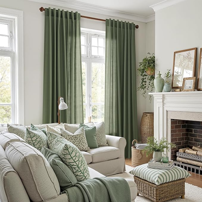 Forest Green Linen Curtains 96 Inches Long - Image 5