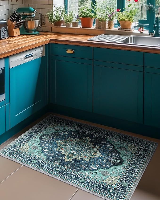 RELEANY Washable Area Rug, Small 2'x4', Teal | Non-Slip, Water Repellent - Image 3