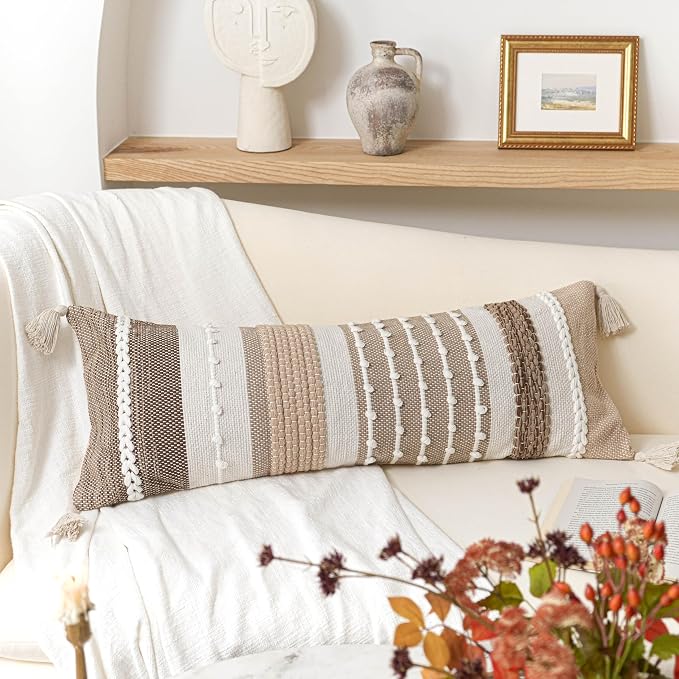 Brown Decorative Lumbar Pillow Cover 14x36 Boho Long Body Pillow - Image 8