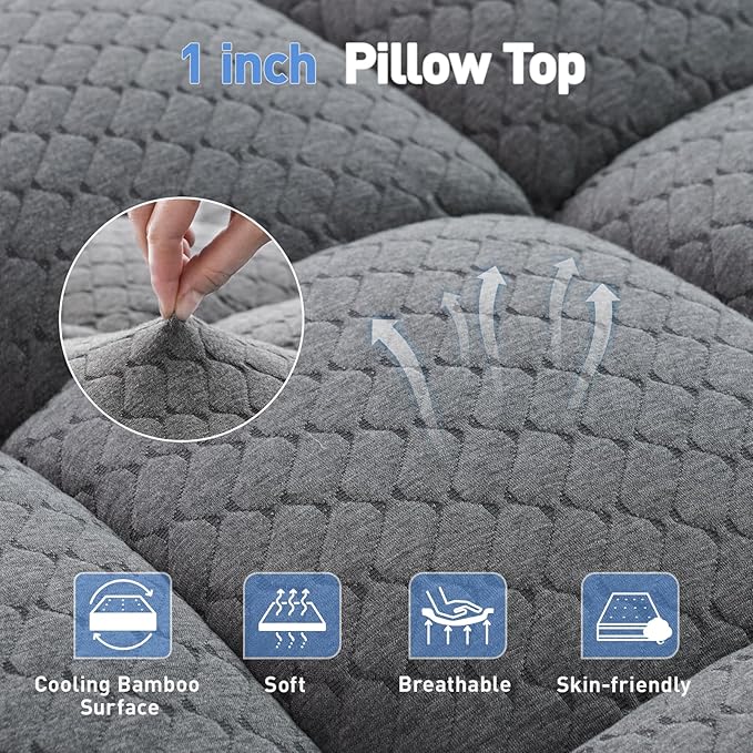 Dual Layer 3 Inch Memory Foam Mattress Topper Twin Size, 2 Inch Cooling Gel Memory Foam Plus 1 Inch Pillow Top Mattress Pad Cover, with 8-21 Inch Deep Pocket Grey