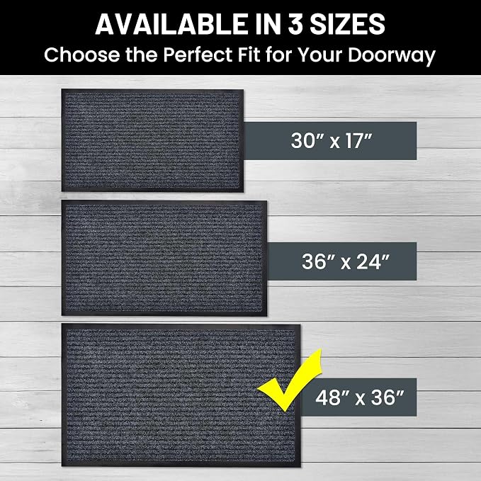 Front Door Mat, Indoor Outdoor Welcome Entryway Doormat, 48x36 Steel Gray | - Image 5