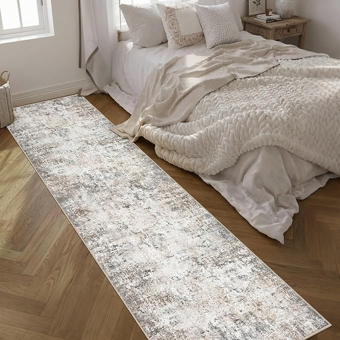 2.6x14 Washable Runner Rug:Modern Abstract Indoor Soft Carpet Brown | - Image 3