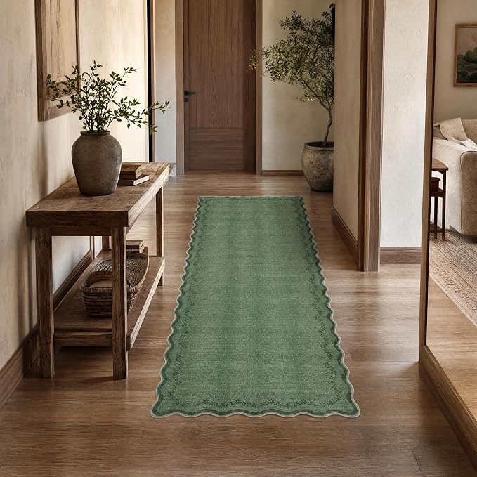 GarveeHome 2.5x8 Scalloped Washable Runner Rug Non Slip Hallway Kitchen Rug | - Image 3