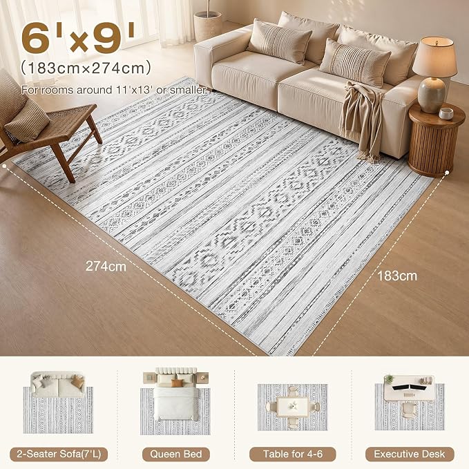 cotiled 6x9 Area Rugs for Living Room: Boho Washable Rug for Dining Room | - Image 2