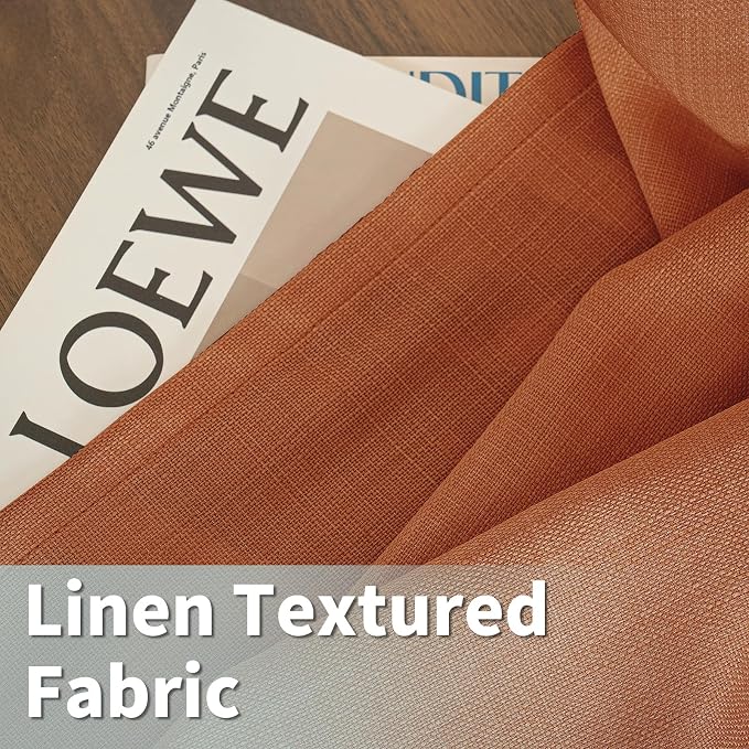 Terracotta Linen Curtains for Living Room 102 Inch Length 2 Panels | Rust Fall - Image 2