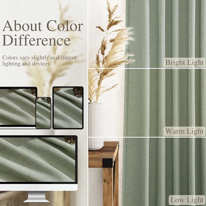 Desert Sage Linen Curtains 63 Inches Long 2 Panel Sets - Image 3