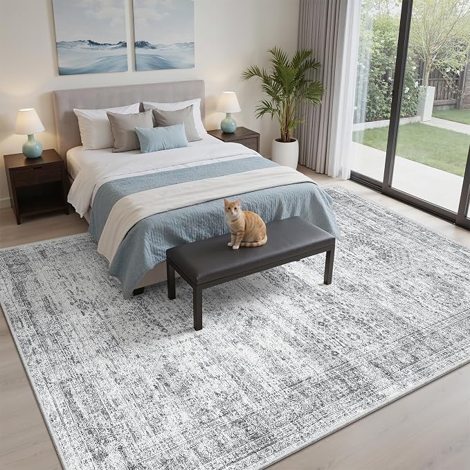 Soalmost 7x9 Area Rug for Living Room Washable Rugs Non-Slip Grey | Low-Pile - Image 3