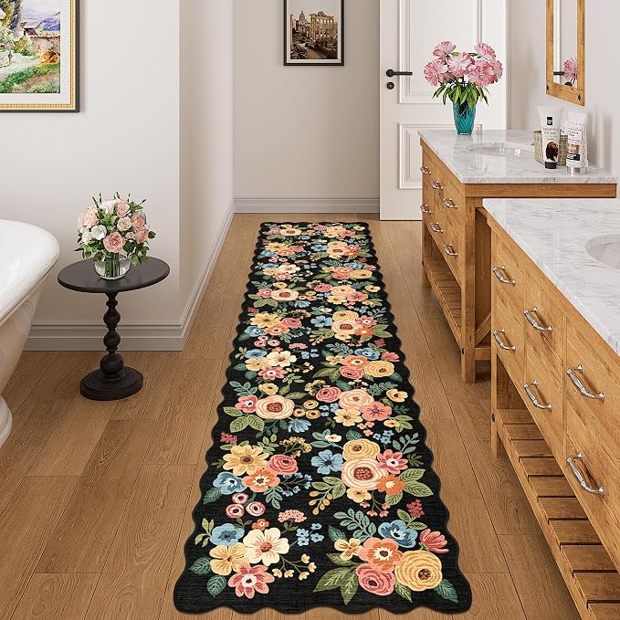 DUKINO 2x8 Washable Runner Rug, Floral Non Slip Kitchen Runner Rug, Soft Throw - Image 3