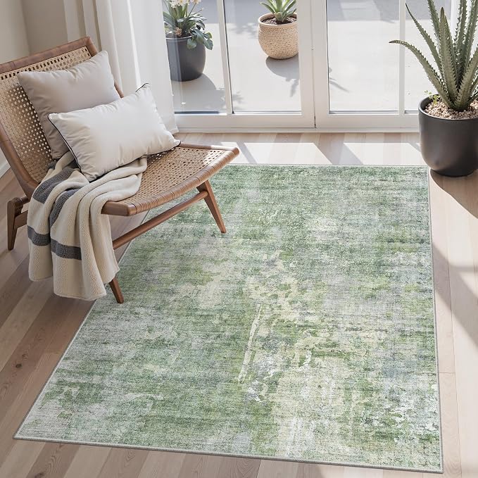 Soalmost Abstract 3x5 Rugs, Small Kitchen Entryway Area Rug Green/Ivory | by Soalmost