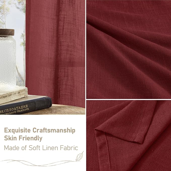 72 inch Red Linen Textured Curtains - Image 6