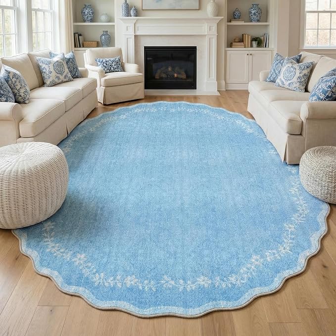 GarveeHome Large Round Rug 8ft Scalloped Washable Circle Living Room Rug | Soft by GarveeHome