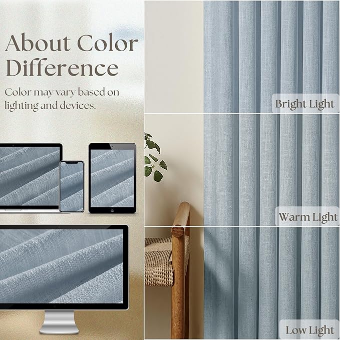 Dusty Blue Pleated Linen Curtains 96 Inches Long - Image 4
