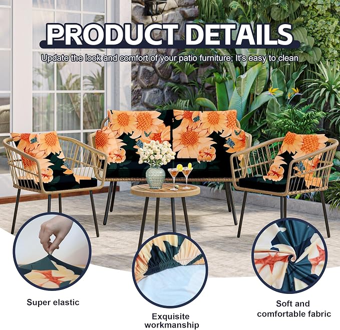 8Pcs Patio Cushion Covers, Outdoor Stretch Cushion Covers, Washable | Stretch - Image 3