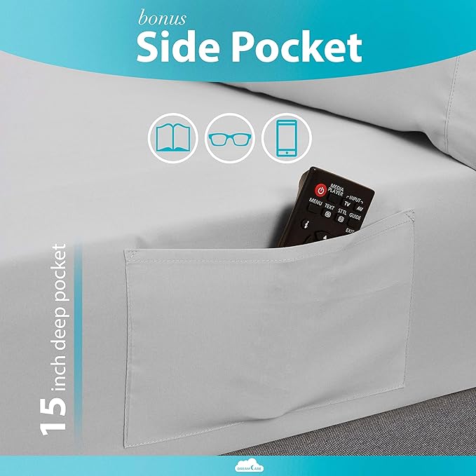 DREAMCARE Sheets Full Size Bed - Cooling Bed Sheets - 6pcs Set - Full Sheet Set - Full Size Sheets - Full Size Sheet Sets Soft & Long Lasting 100% Fine Brushed Polyester with Side Pocket - Light Gray