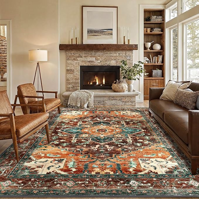 Yamaziot 6x9 Large Area Rug, Non-Slip Washable Boho Living Room Rug | Stain by Yamaziot
