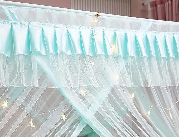 Mengersi 4 Corners Post Canopy Bed Curtains for Girls,Bed Canopy Royal Luxurious Cozy Drape Netting - Cute Princess Bedroom Decoration Accessories (Twin, Sky Blue)