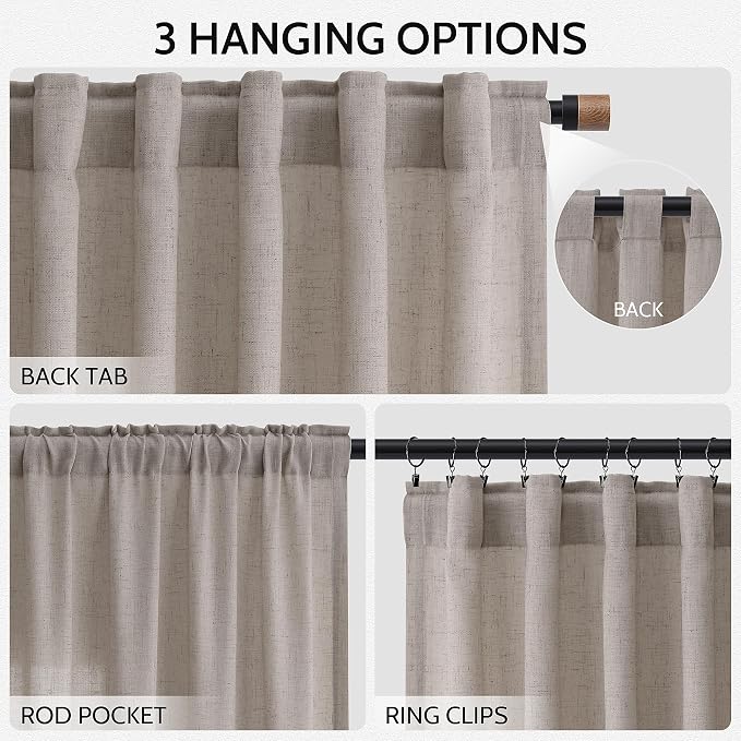 Stone Beige Linen Curtains 96 Inches Long - Image 2