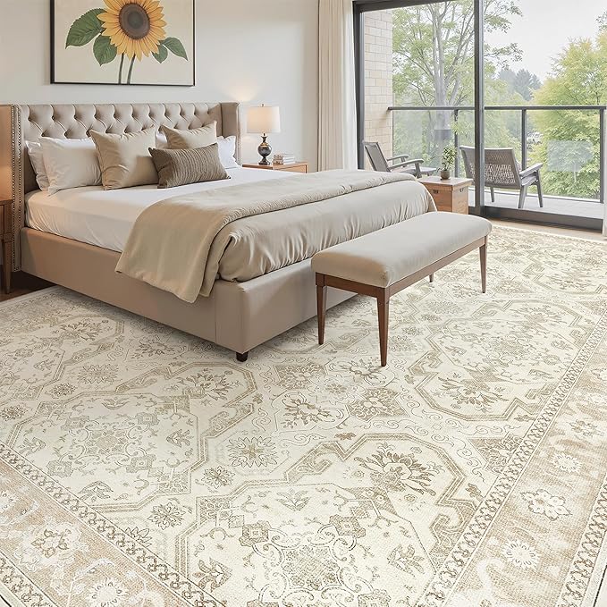 Soalmost 10x14 Area Rugs for Living Room Washable Rug Non-Slip Beige/Brown | - Image 4