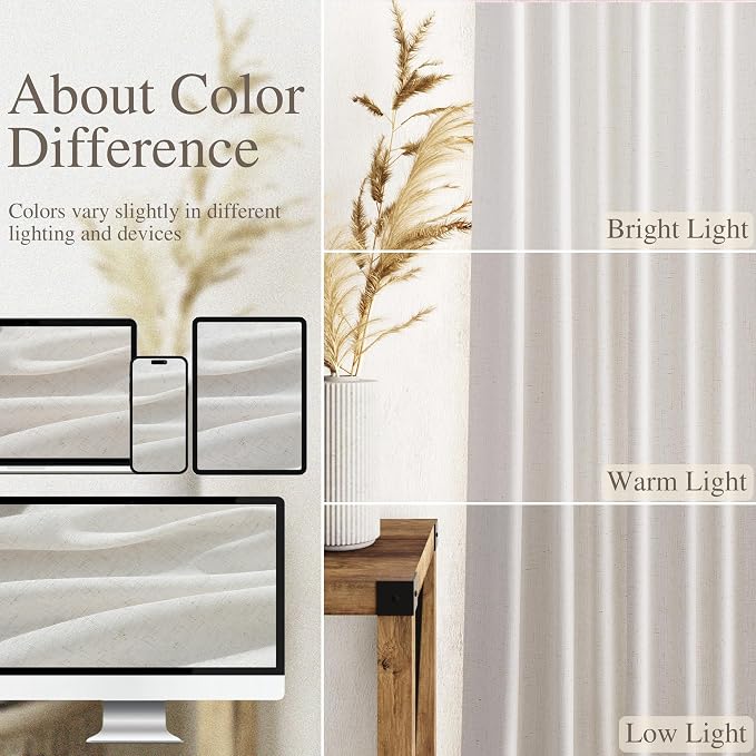 Natural Linen Curtains 84 Inch Length 2 Panels Set - Image 3