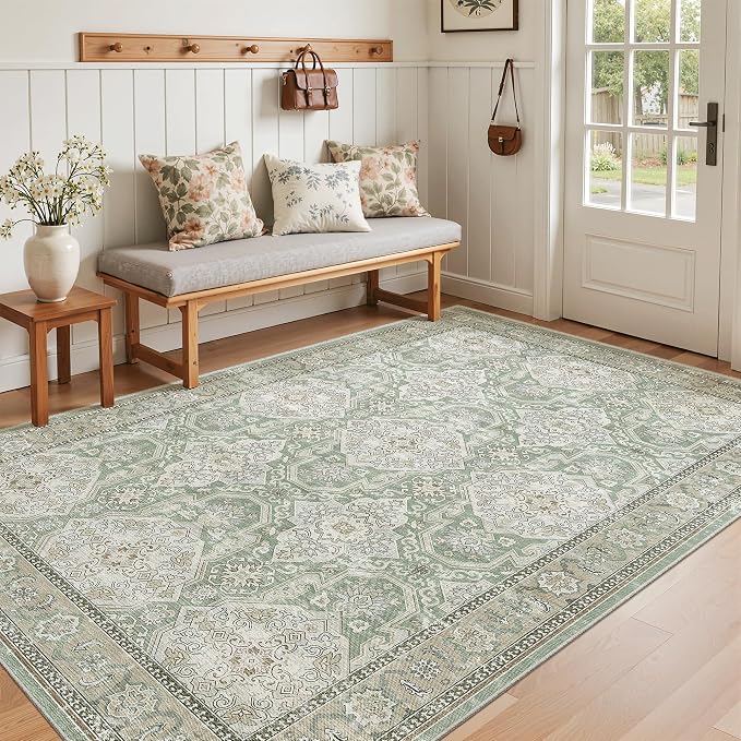 Soalmost 3x5 Rugs, Small Washable Kitchen Entryway Area Rug Green/Brown | by Soalmost
