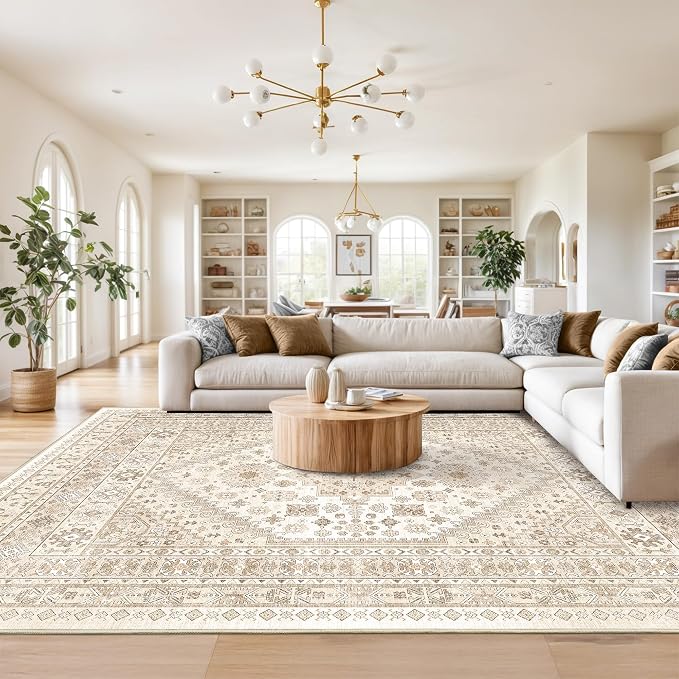Washable Rugs 8x10 Area Rugs for Living Room, Cream/Beige | Non-Slip Backing - Image 5