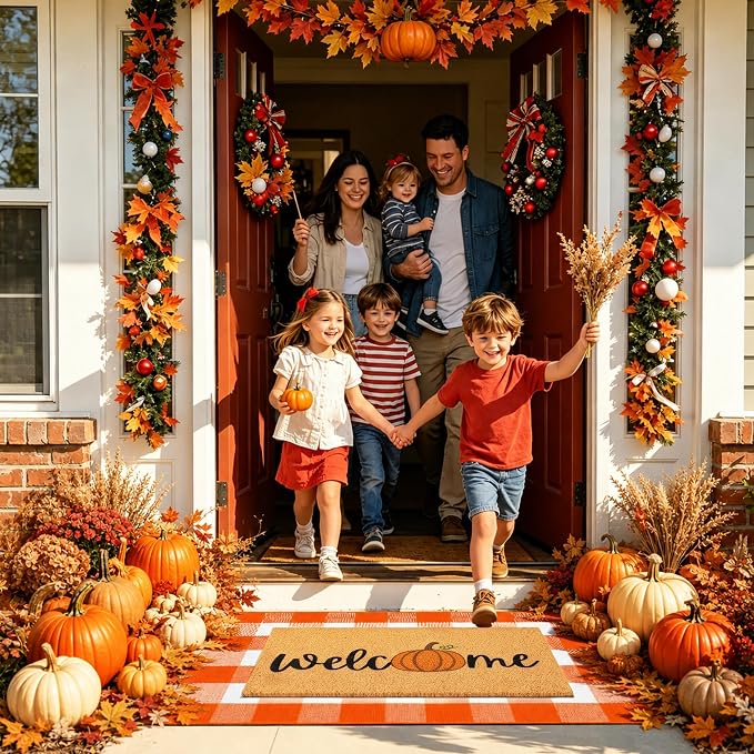 2 Pcs Fall Door Mat, Layered Pumpkin Welcome Coir Doormat - Image 4