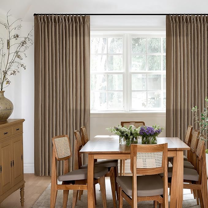 Pinch Pleat 105 Inch Light Filtering Linen Curtains Dutch Cocoa 2 Panels | Semi - Image 7