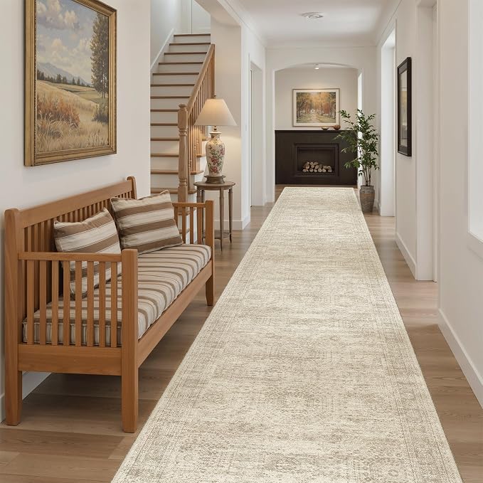 Soalmost Washable 3x16 Hallway Runner Rug Non-Slip Kitchen Entry Rugs Beige | - Image 4