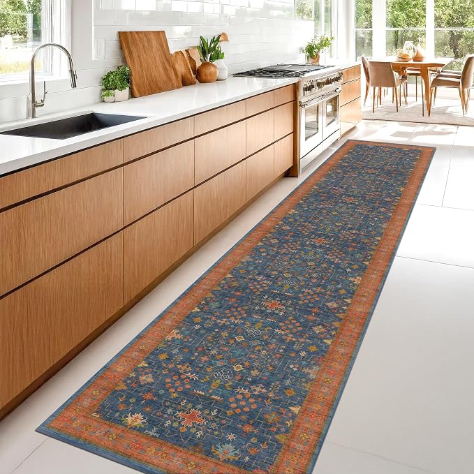 Navy Blue Washable Hallway Runner Rug 2x10 Non Slip Rugs - Image 3