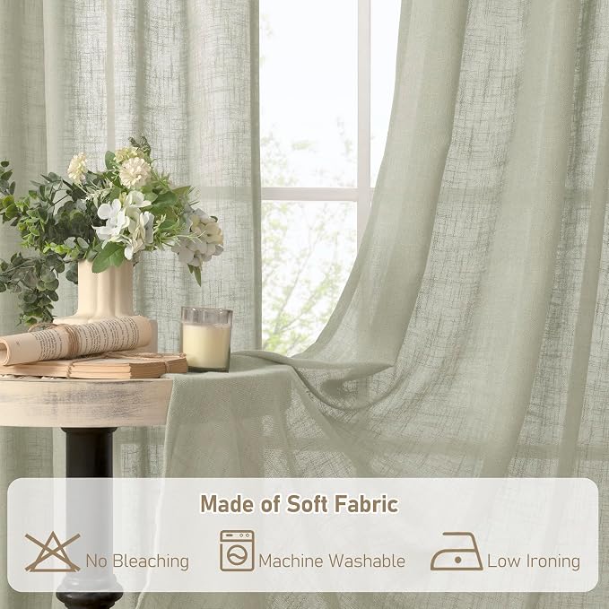 Sage Grey Linen Kitchen Curtains 30 Inch Length - Image 8