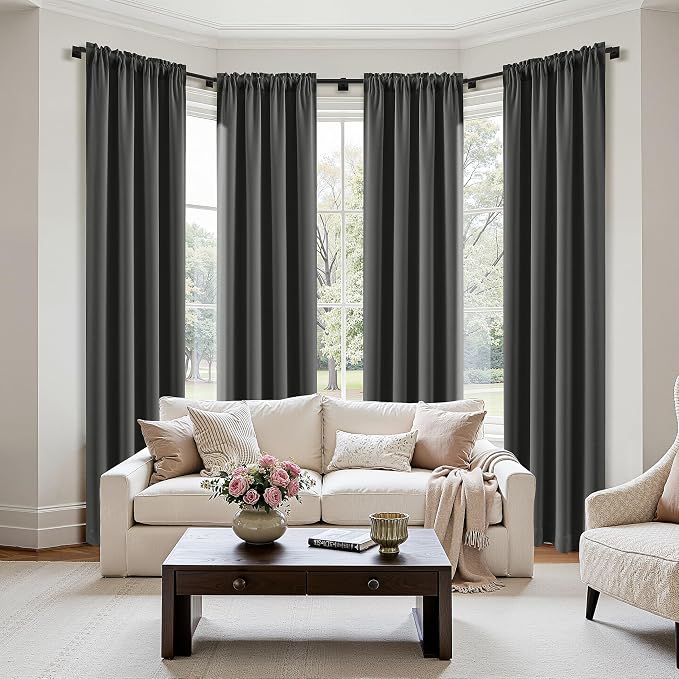 MIULEE 84 Inch Length Dark Grey Blackout Bedroom Curtains Set of 4 | Thermal by MIULEE