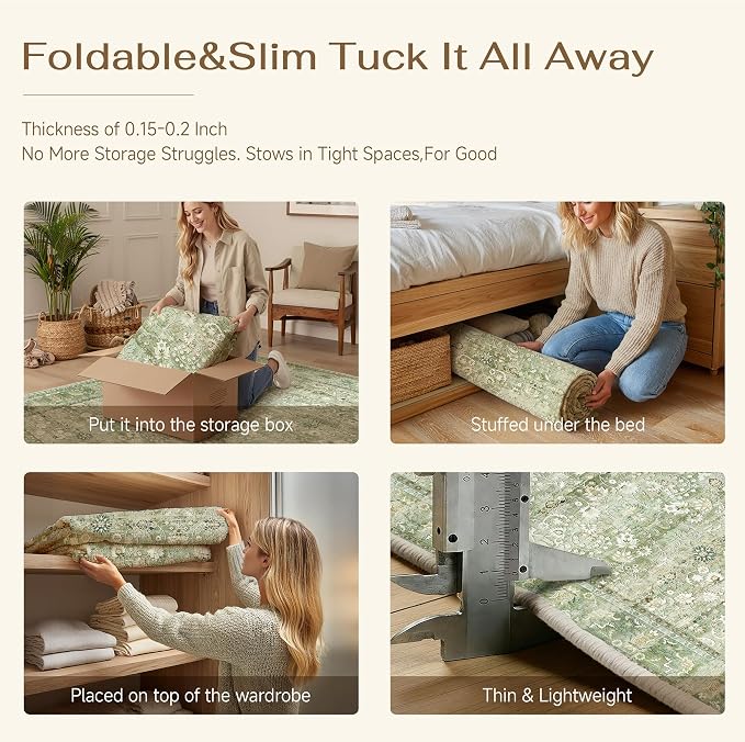 9x12 Light Green Vintage Floral Washable Area Rug - Image 6