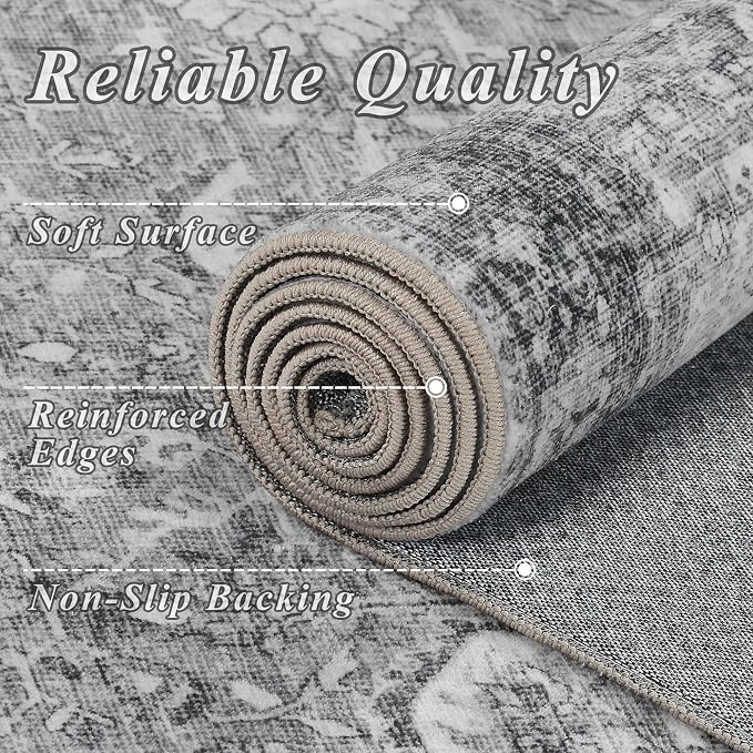 Schweek 2x3 Entryway Rug Non-Slip Washable Vintage Area Rugs Grey Door Mat | - Image 5