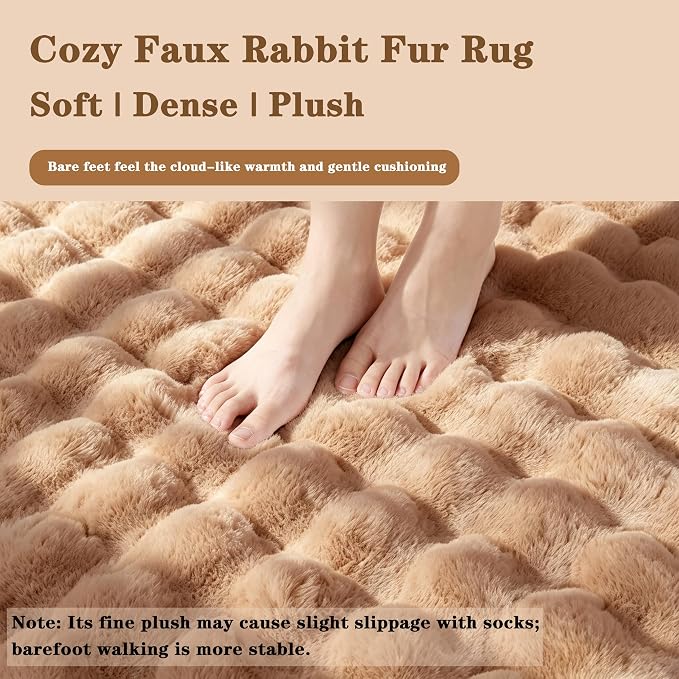 Coffee Rabbit Plush Rug 5'x7', Fluffy Shaggy Area Rug - Image 5
