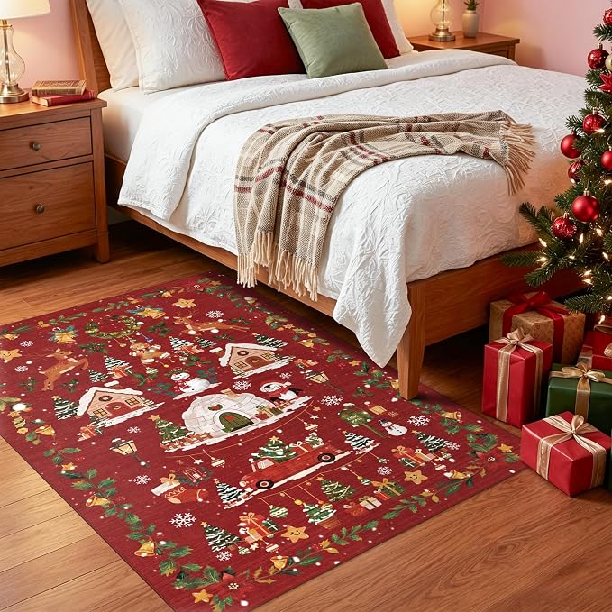 Washable Christmas Rug Runner 3x4: Non Slip Small Area Rug - Image 9