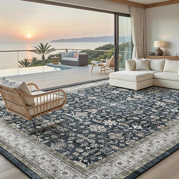 Grey Area Rug 9x12 for Living Room Bedroom | Low Pile;Machine Washable; Soft; - Image 6
