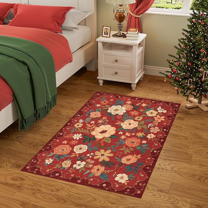 DUKINO 2x3 Entryway Rug, Floral Door Mat Soft Washable Rug Non Slip, - Image 4