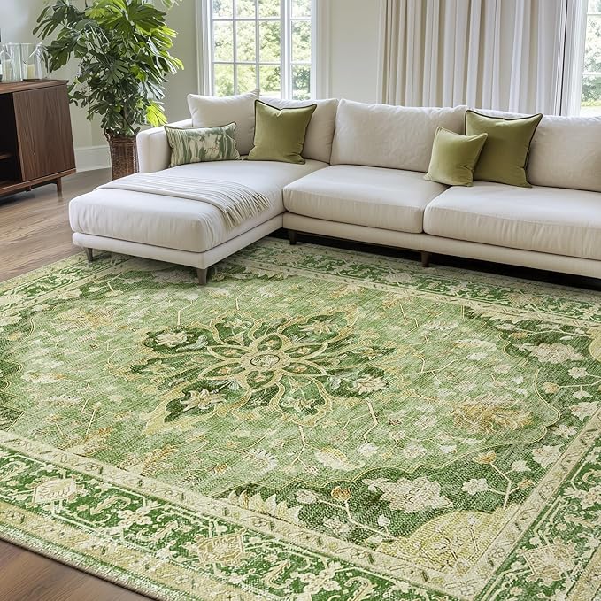 RELEANY Washable Area Rug, Water Repellent, Pet Friendly, Vintage Floral Boho by RELEANY