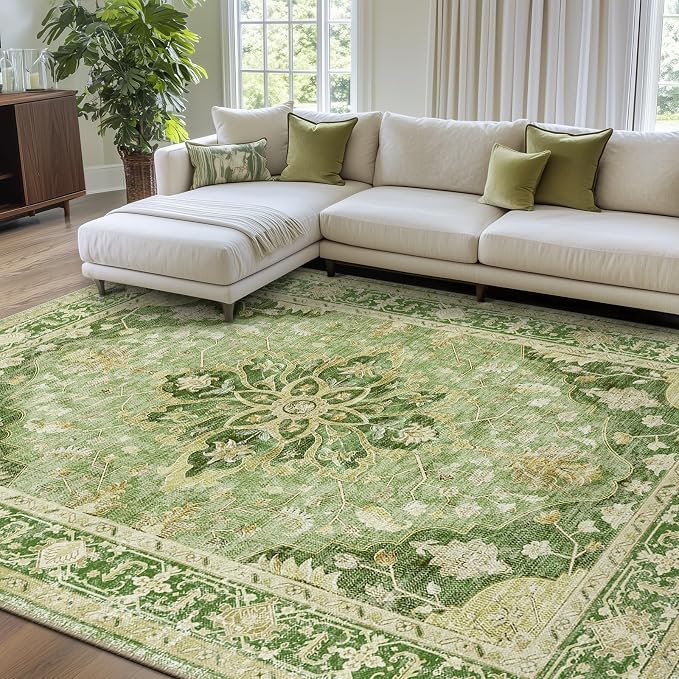 RELEANY Washable Area Rug, Water Repellent, Pet Friendly, Vintage Floral Boho by RELEANY