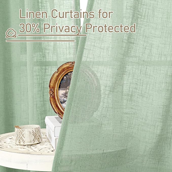 54 Inch Semi Sheer Window Linen Curtains, Light Filtering Panels | Faux Linen - Image 5