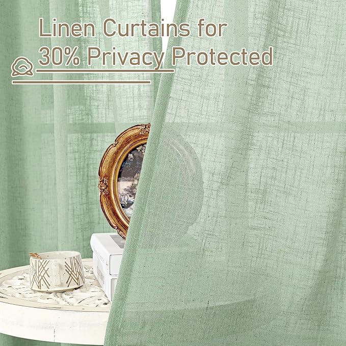 Linen Curtains 90 Inch for Living Room, Semi Sheer Panels 90 Inch | Linen - Image 5